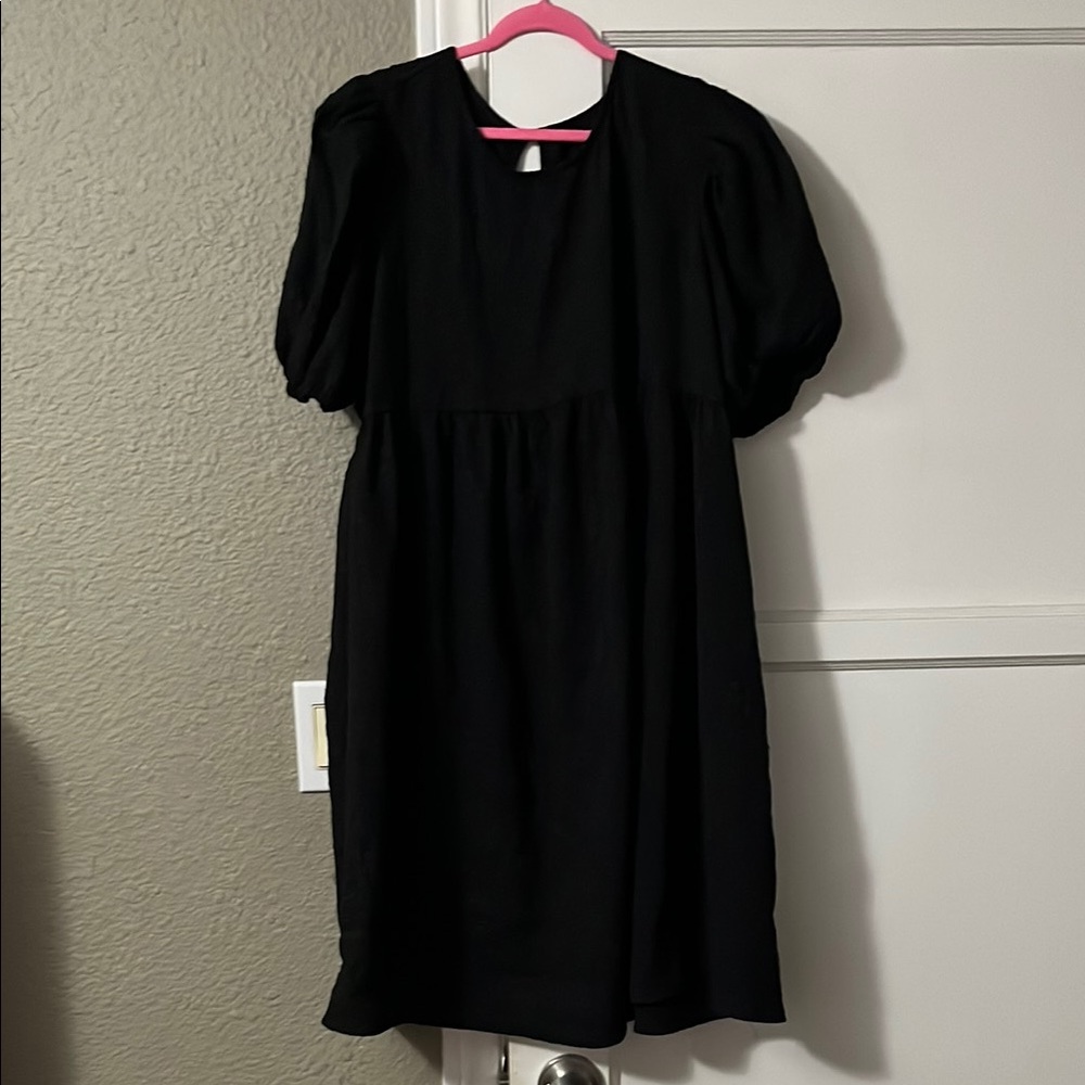 Who What Wear Black Babydoll Dress Knee-Length Puff Sleeve
